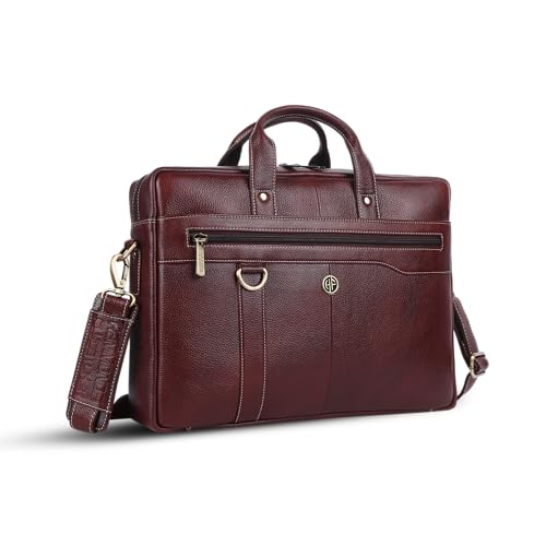 HAMMONDS FLYCATCHER Genuine Leather Office Bag for Men, 15.6 Inch Laptop Bag for Men, Padded Laptop Compartment, Adjustable Strap, Multi Compartments, Trolley Strap, 1 Year Warranty - Brown - Image 1