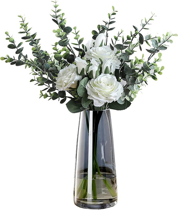 MODERN GLASS VASE IRISED CRYSTAL CLEAR GLASS VASE FOR HOME OFFICE DECOR CRYSTAL GREY