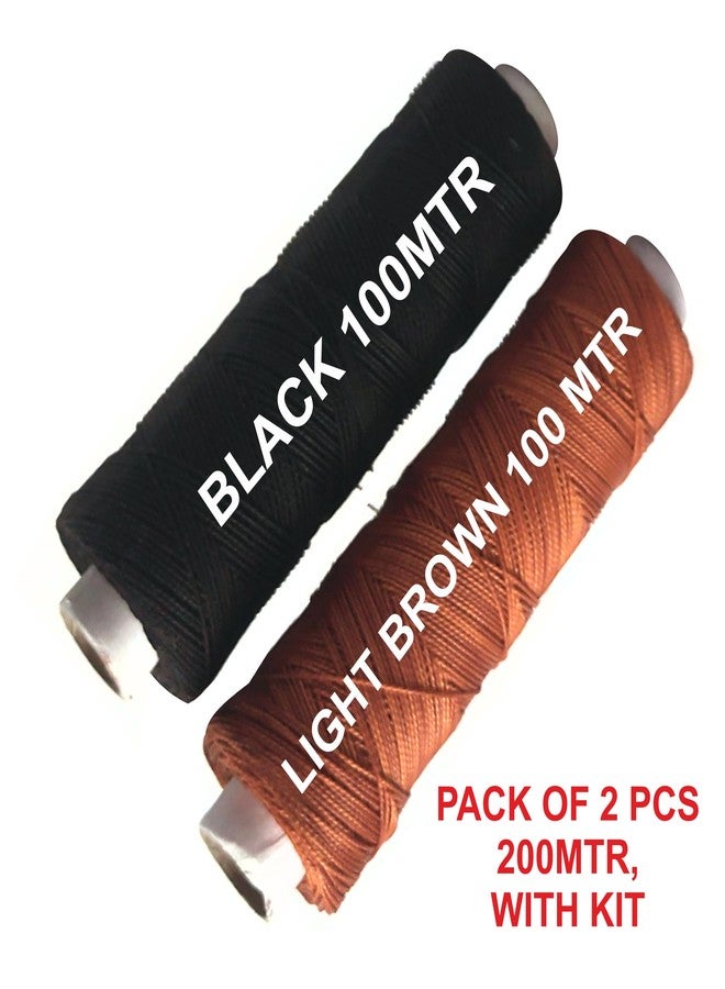Domick Upholstery Leather Nylon Thread, Thick 0.60 MM (2 ply Hi Tenacity Nylon) Black & Rust, 1 Spool 100 MTR, Pack of 2 Spool, 2 Hand Stitching Tool, 2 Curved Needle, 1 Cutter, 1 Thumble (2 Pcs). - Image 4