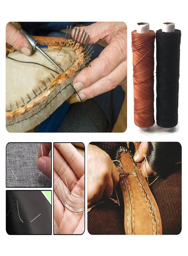Domick Upholstery Leather Nylon Thread, Thick 0.60 MM (2 ply Hi Tenacity Nylon) Black & Rust, 1 Spool 100 MTR, Pack of 2 Spool, 2 Hand Stitching Tool, 2 Curved Needle, 1 Cutter, 1 Thumble (2 Pcs). - Image 5