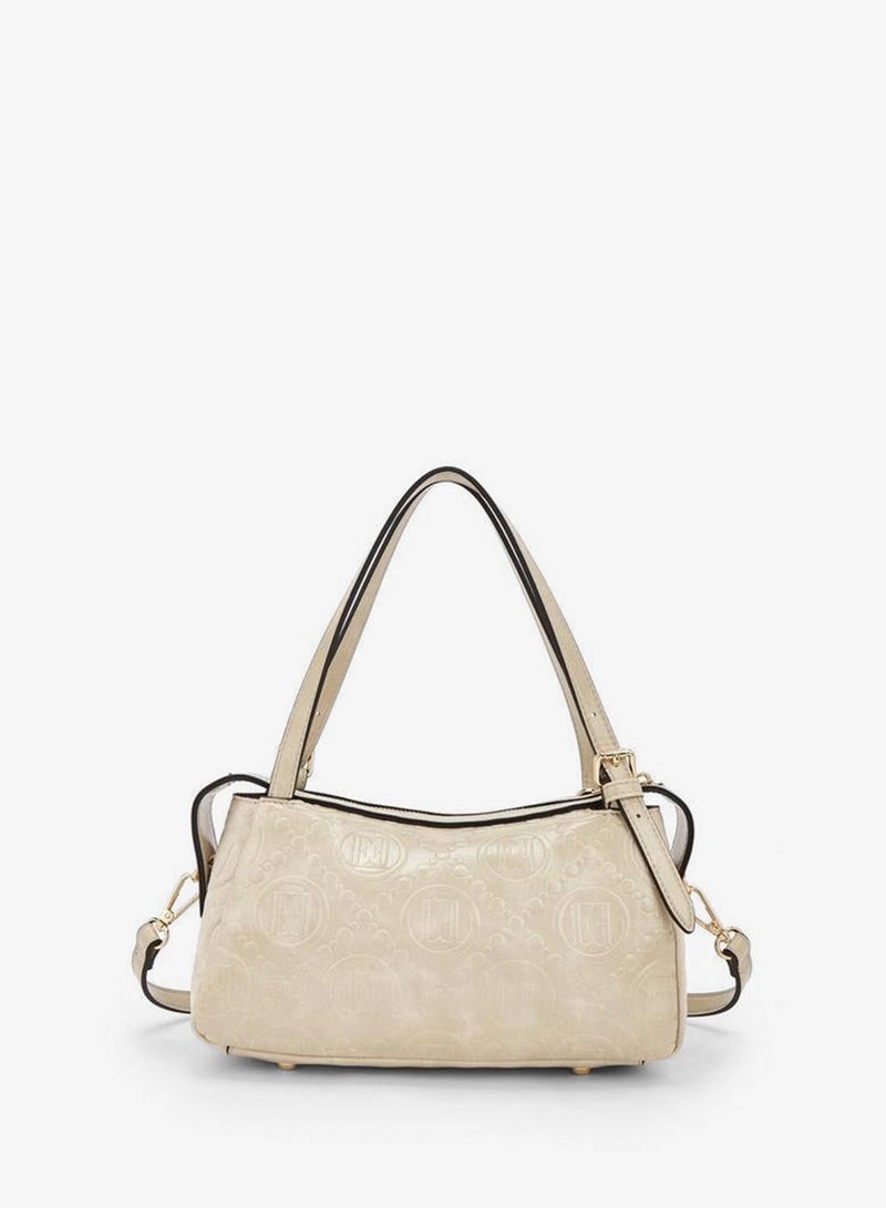 ELLE Monogram Textured Shoulder Bag With Charm Accent - Image 4