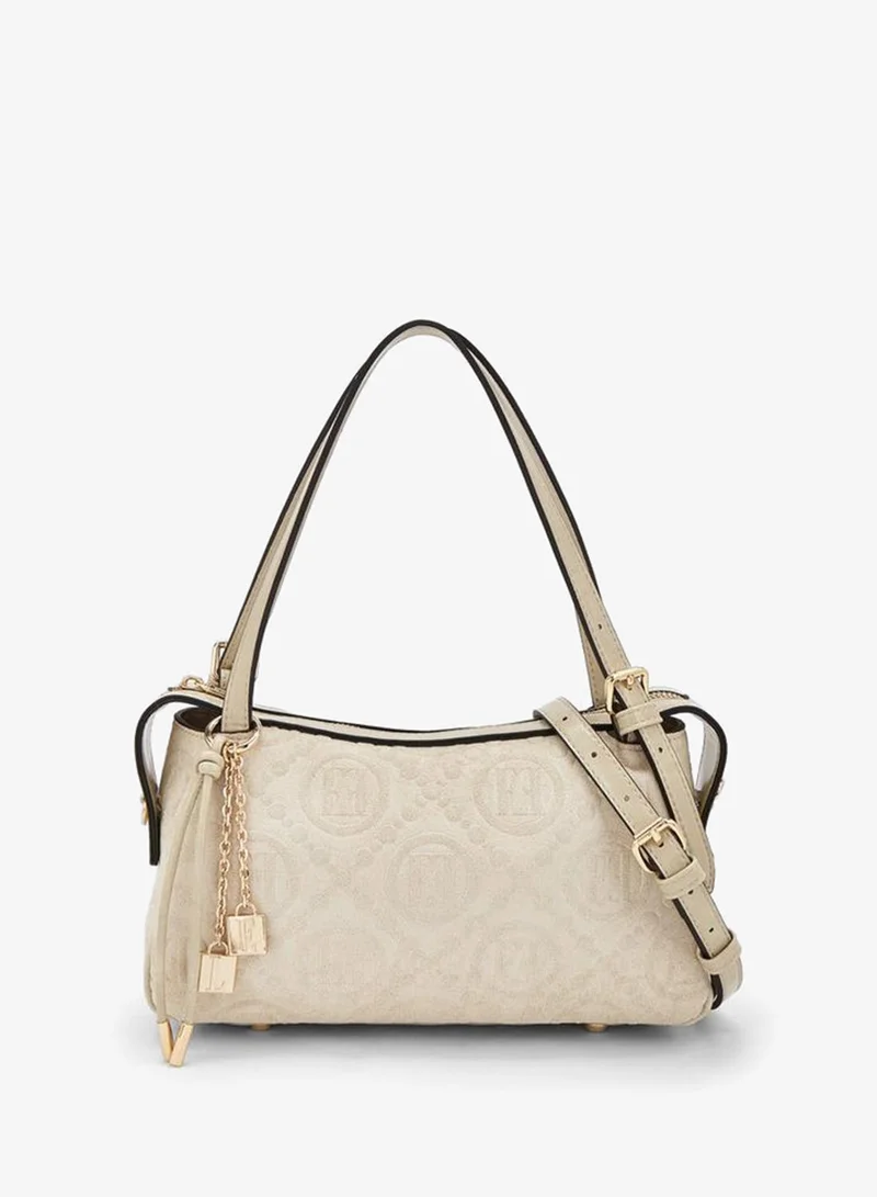 Elle Monogram Textured Shoulder Bag With Charm Accent