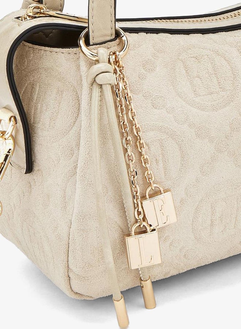 ELLE Monogram Textured Shoulder Bag With Charm Accent - Image 3