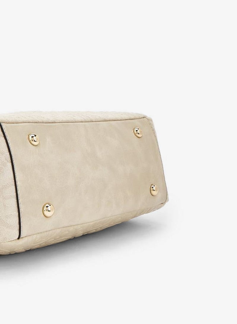 ELLE Monogram Textured Shoulder Bag With Charm Accent - Image 5
