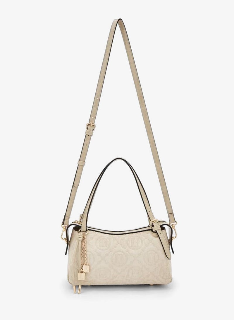 ELLE Monogram Textured Shoulder Bag With Charm Accent - Image 2