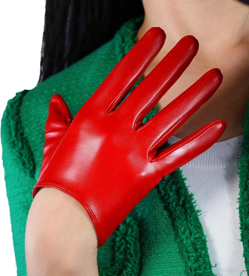 DooWay Women's Short Leather Gloves 16CM Half Palm Faux Lambskin PU for Evening Fashion Costume Car Motor Driving - Image 1