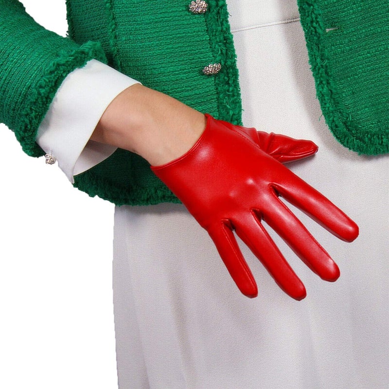 DooWay Women's Short Leather Gloves 16CM Half Palm Faux Lambskin PU for Evening Fashion Costume Car Motor Driving - Image 3