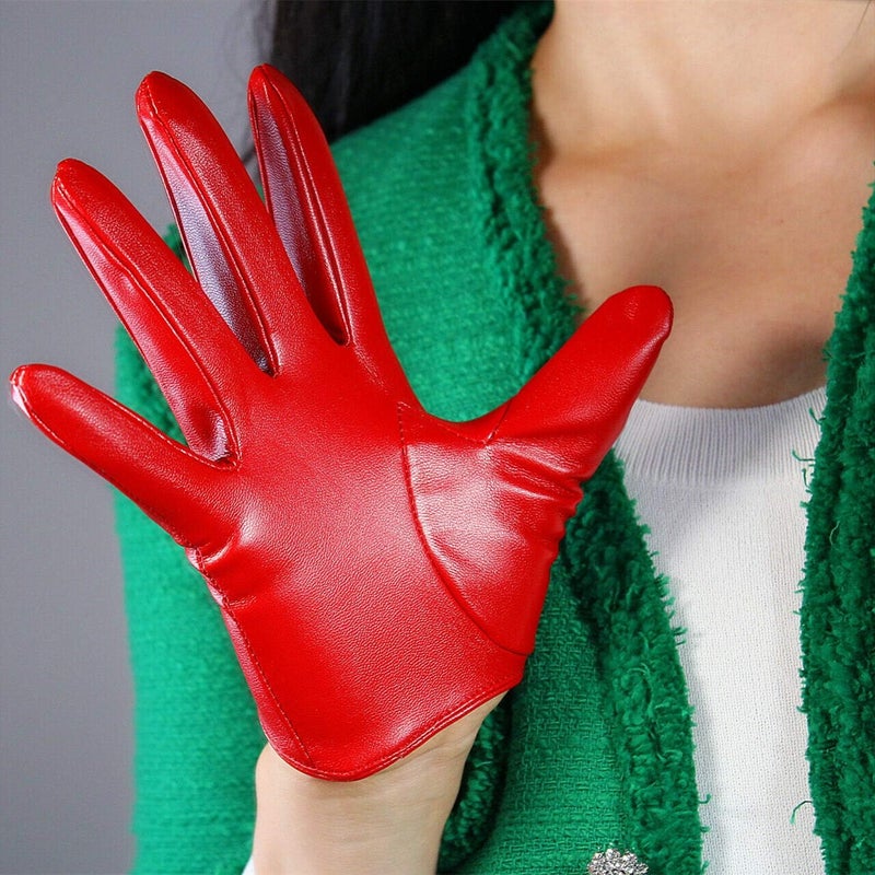 DooWay Women's Short Leather Gloves 16CM Half Palm Faux Lambskin PU for Evening Fashion Costume Car Motor Driving - Image 2