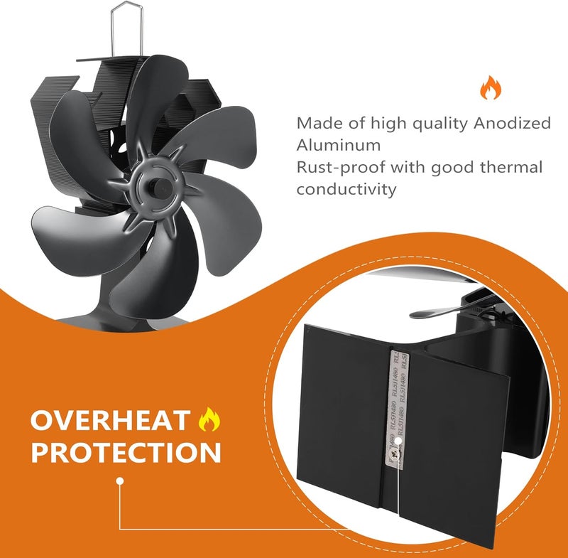 XTIMES Wood Stove Fan Heat Powered Fireplace Fan with Magnetic Thermometer Thermoelectric Fan for Wood Burning Stove/Pellet/Log Burner - Image 5