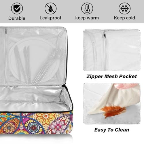 xigua Mandala Casserole Dish Carrier, Portable Leakproof Insulated Casserole Carrier for Hot or Cold Food, Travel, Party, Picnic - Image 4