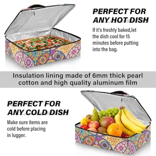xigua Mandala Casserole Dish Carrier, Portable Leakproof Insulated Casserole Carrier for Hot or Cold Food, Travel, Party, Picnic - Image 5