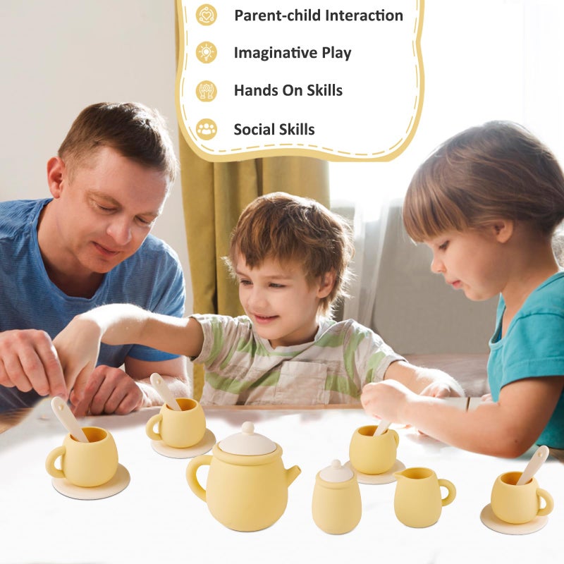 MCGMITT Toy Tea Set, Silicone Tea Party Set for Little Girls Boys, 15 Pcs BPA Free Dishwasher Safe Pretend Tea Set for Toddlers Kids Age 3-6, Non Breakable Cute Toy Kitchen Accessories for Children - Image 3
