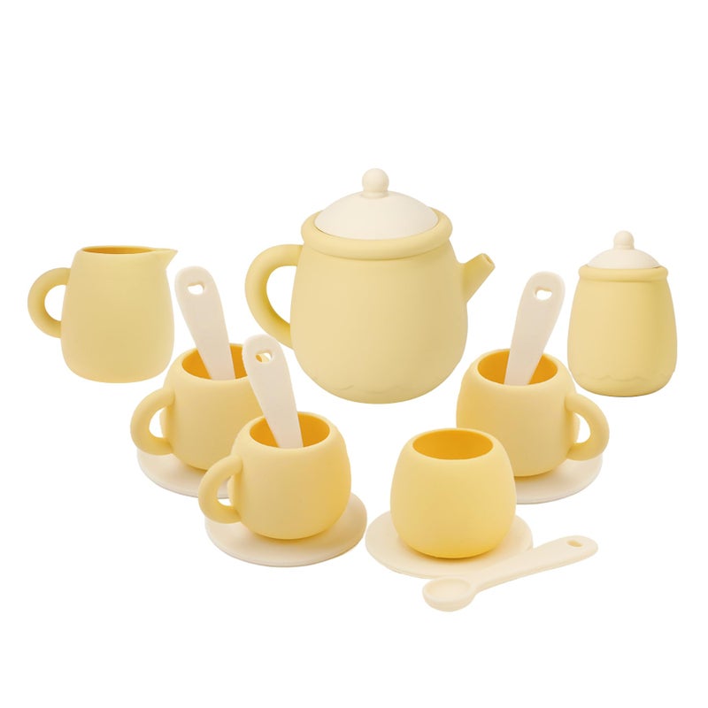 MCGMITT Toy Tea Set, Silicone Tea Party Set for Little Girls Boys, 15 Pcs BPA Free Dishwasher Safe Pretend Tea Set for Toddlers Kids Age 3-6, Non Breakable Cute Toy Kitchen Accessories for Children - Image 1