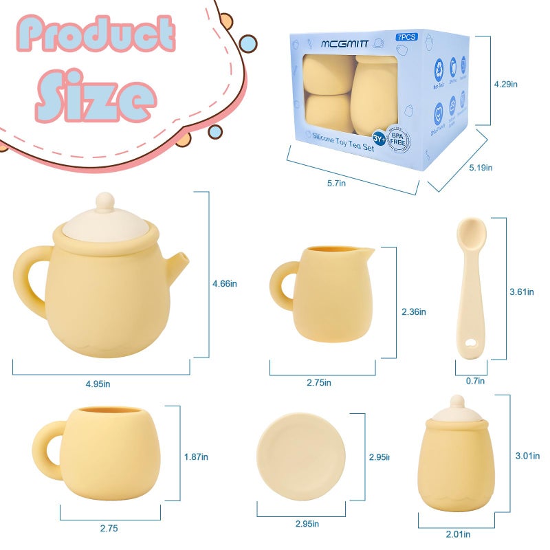 MCGMITT Toy Tea Set, Silicone Tea Party Set for Little Girls Boys, 15 Pcs BPA Free Dishwasher Safe Pretend Tea Set for Toddlers Kids Age 3-6, Non Breakable Cute Toy Kitchen Accessories for Children - Image 4