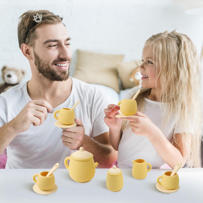 MCGMITT Toy Tea Set, Silicone Tea Party Set for Little Girls Boys, 15 Pcs BPA Free Dishwasher Safe Pretend Tea Set for Toddlers Kids Age 3-6, Non Breakable Cute Toy Kitchen Accessories for Children - Image 5