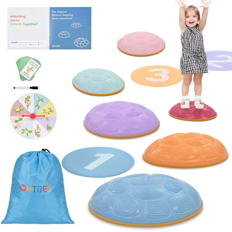 OUTREE Stepping Stones for Kids  6 Pcs Balance Training and Sensory Coordination Turtle Stepping Stones for Obstacle Course Non-Slip Bottom Colorful Balance Stones for Indoor or Outdoor Play - Image 1