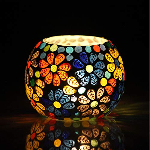 BRAHMZ® Set Of 3 Handmade Glass Mosaic Turkish Moroccan Tea Light Candle Holders (Md7) - Image 3