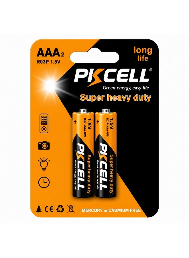 بي كي سيل AAA Super Heavy Duty Batteries 1.5V R03P Long Life Dry Cell Battery, Mercury & Cadmium Free, for Remote Controls, Clocks, Flashlights & Cameras, 2-Pack - Image 1