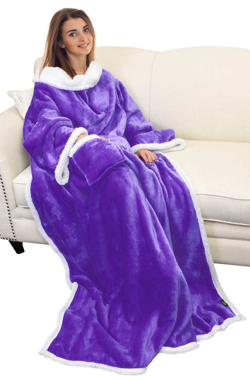 Catalonia Sherpa Wearable Blanket with Sleeves Arms Comfy Sleeved TV Wrap Blanket Large Snuggly Throw for Women and Men Gift for Her