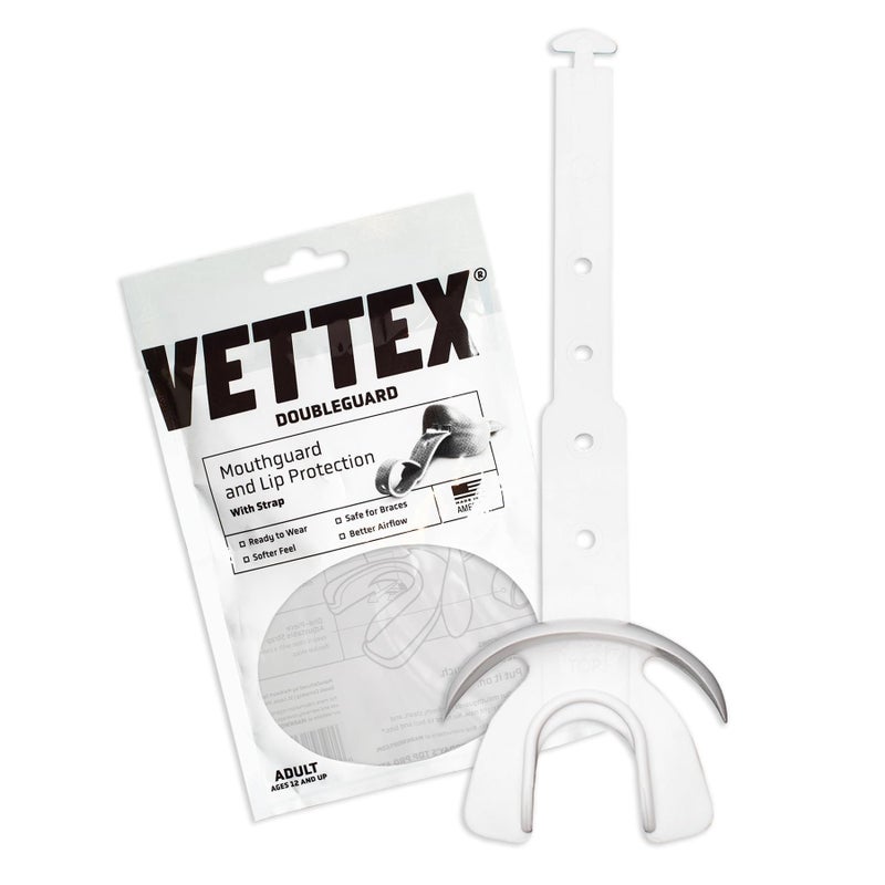 Vettex Markwort Vettex Doubleguard Mouthguard for Football, Lacrosse, MMA, Boxing, Braces - Breathable Doubleguard with Lip Protection and Strap,White - Image 2