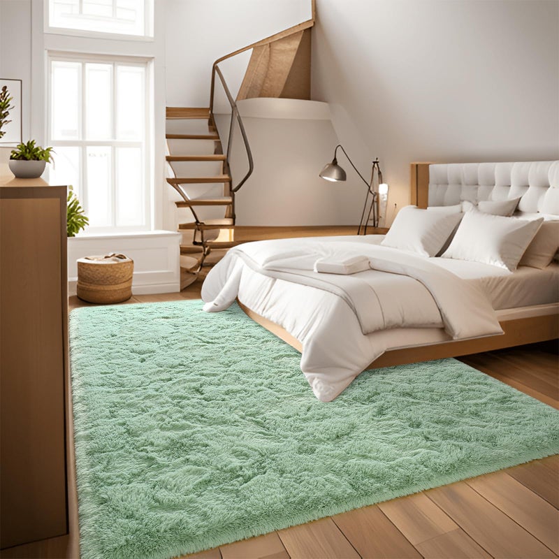 Dweike Super Super Super Shaggy Rugs Carpets Fluffy Carpets 3 × 5 قدم منطقة أخضر سجادة لغرفة المعيشة غرفة نوم فتيات الأطفال غرفة حضانة ديكور المنزل غير القابل للانزلاق. - Image 5