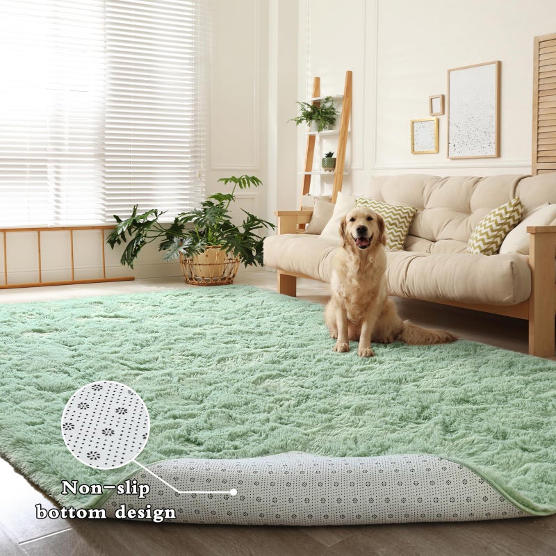 Dweike Super Super Super Shaggy Rugs Carpets Fluffy Carpets 3 × 5 قدم منطقة أخضر سجادة لغرفة المعيشة غرفة نوم فتيات الأطفال غرفة حضانة ديكور المنزل غير القابل للانزلاق. - Image 2