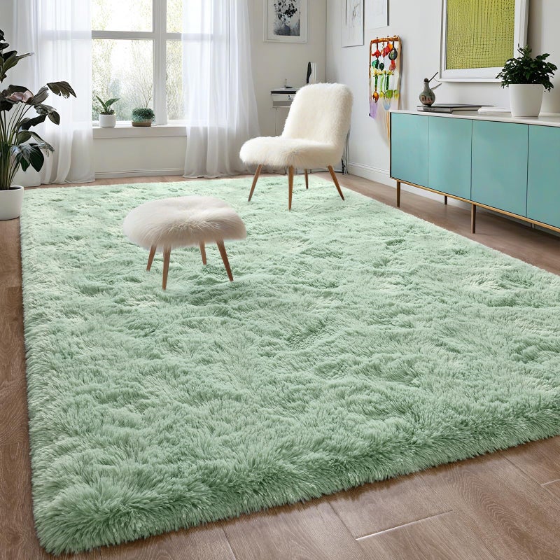 Dweike Super Super Super Shaggy Rugs Carpets Fluffy Carpets 3 × 5 قدم منطقة أخضر سجادة لغرفة المعيشة غرفة نوم فتيات الأطفال غرفة حضانة ديكور المنزل غير القابل للانزلاق. - Image 4