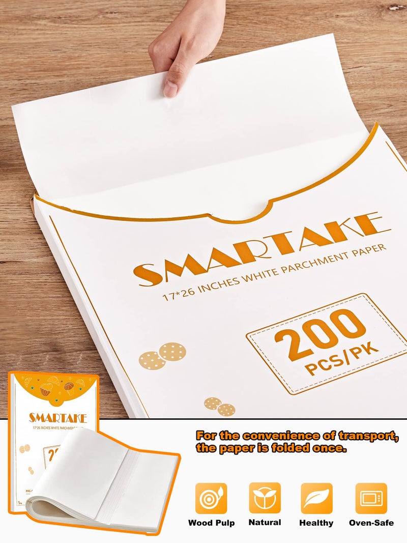 SMARTAKE 200 Pcs Parchment Paper Baking Sheets, 17x26 Inch Non-Stick Precut Baking Parchment, Suitable for Baking Grilling Air Fryer Steaming Bread Cup Cake Cookie and More (White) - Image 3
