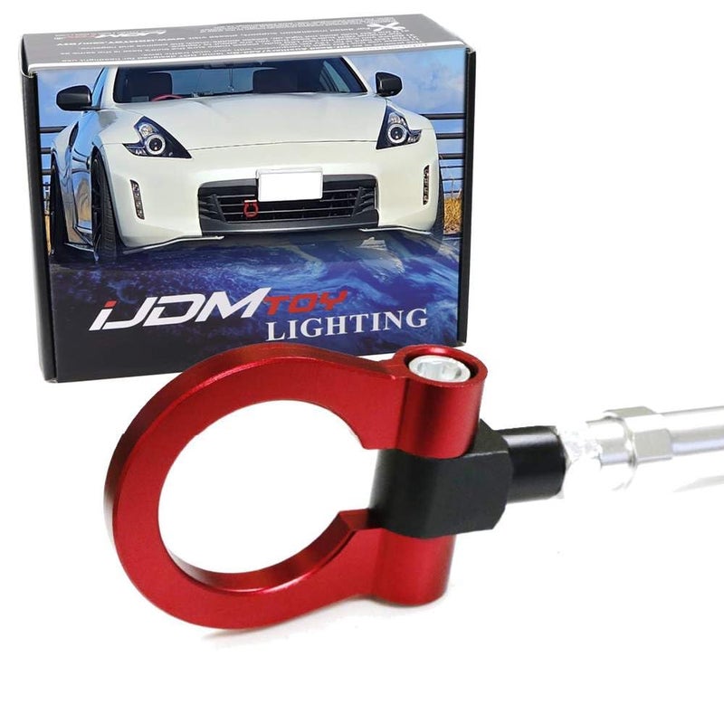 iJDMTOY Red Track Racing Style Tow Hook Ring Compatible with Nissan 370Z GTR Juke Infiniti G37 Q50 Q60 QX60 QX70 etc Made of Lightweight Aluminum