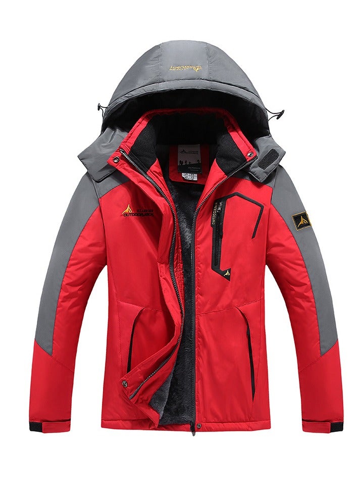 Loquat Women's Thicken Ski Jacket Warm Winter Waterproof Windbreaker Hooded Snowboarding Coat Red/Grey  - Image 1