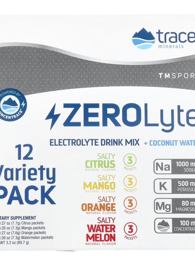 Trace Minerals TM Sport ZeroLyte Electrolyte Drink Mix + Coconut Water Variety Pack 12 Packets 3.2 oz (87.9 g)