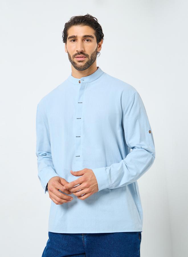 Styli Men Mandarin Collar Half Placket Regular Fit Shirt - Image 3