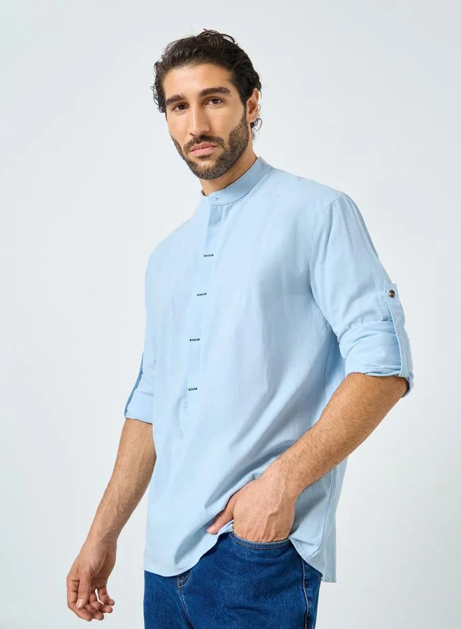 Styli Styli Men Mandarin Collar Half Placket Regular Fit Shirt