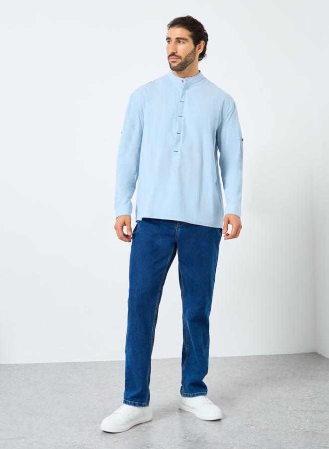 Styli Men Mandarin Collar Half Placket Regular Fit Shirt - Image 2