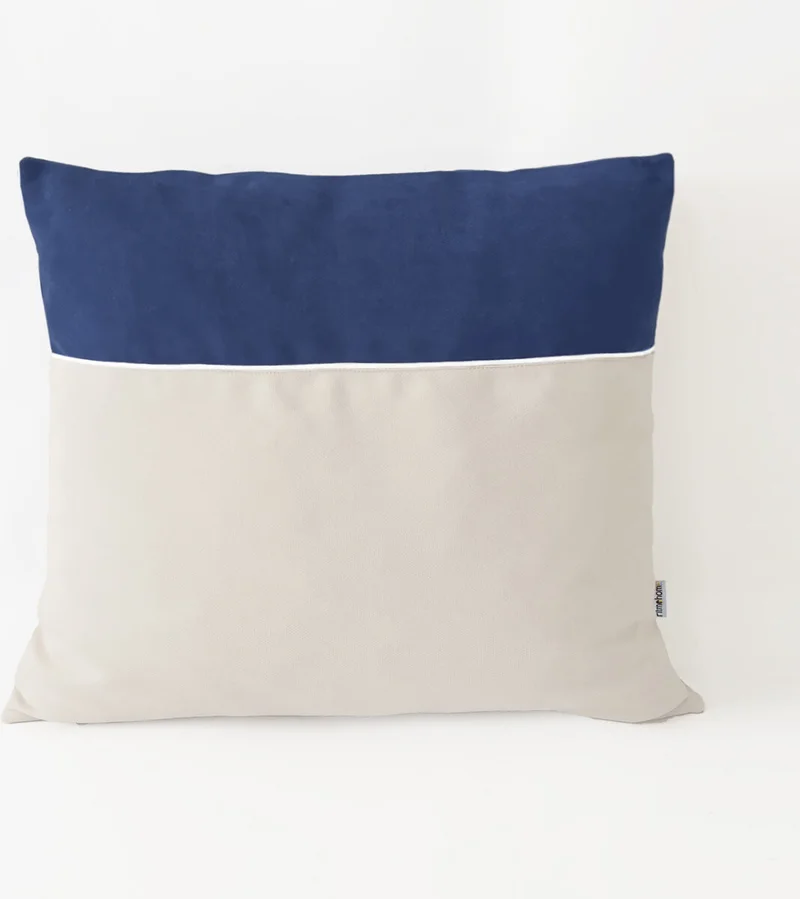 Ritmo Home Plain Scandinavian Plain Throw Pillow Cover Cream Navy Blue