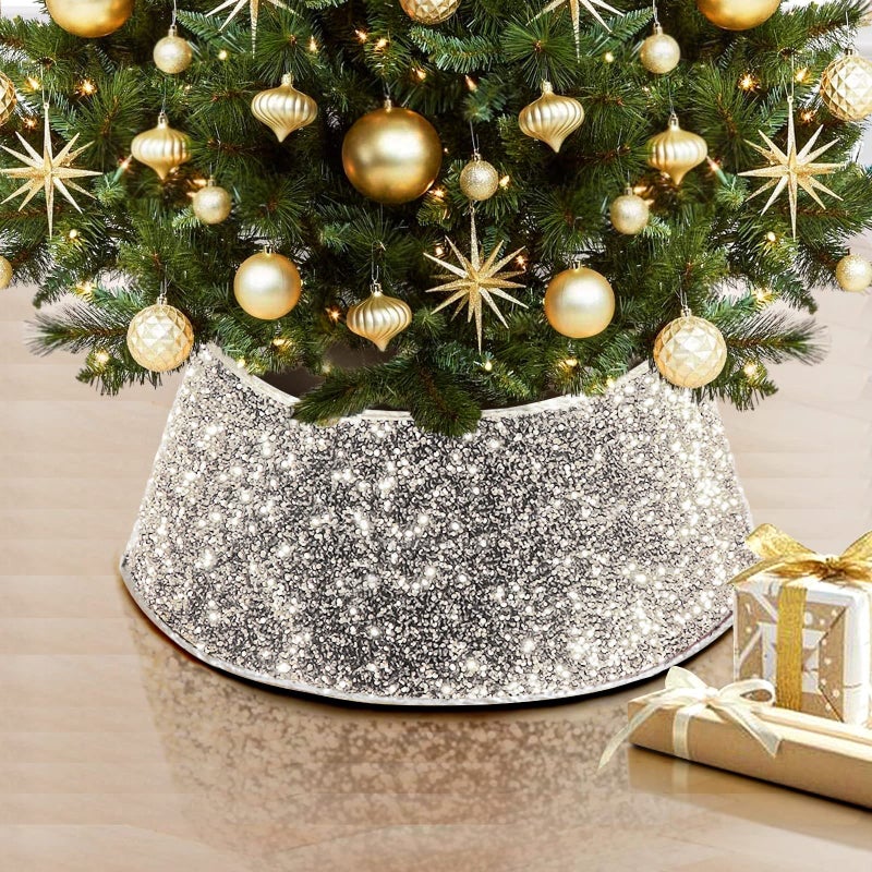 NIBESSER NIBESSER Christmas Tree Collar 30 Inches Glitter Tree Skirt Ring Shiny Silver Sequins Tree Basket Plastics Sheets with Collar Cover Holiday Home Party Christmas Tree Decoration Xmas Ornaments