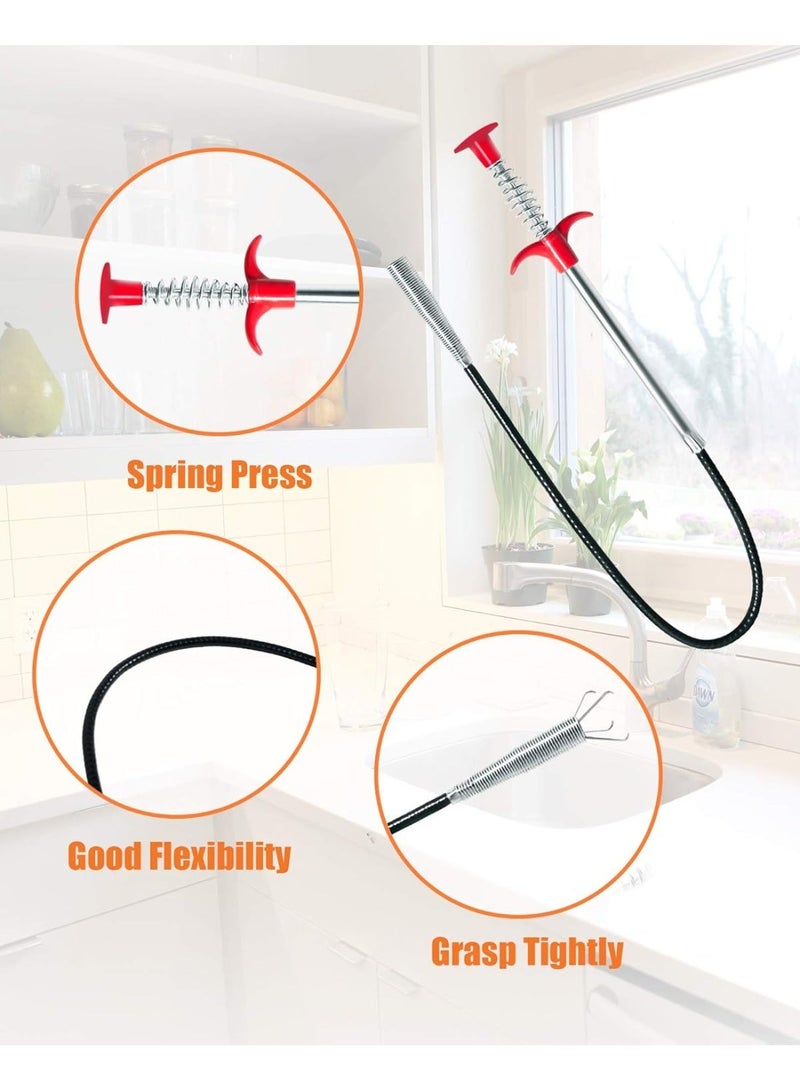 24-25 Inch Drain Clog Remover Tool – 7-Piece Set Clears Hair & Debris Clogs in Sinks, Tubs, Showers & Toilets | Flexible Bathroom Drain Snake with Double Spiral Hook – Anti-Slip Handle - Image 3