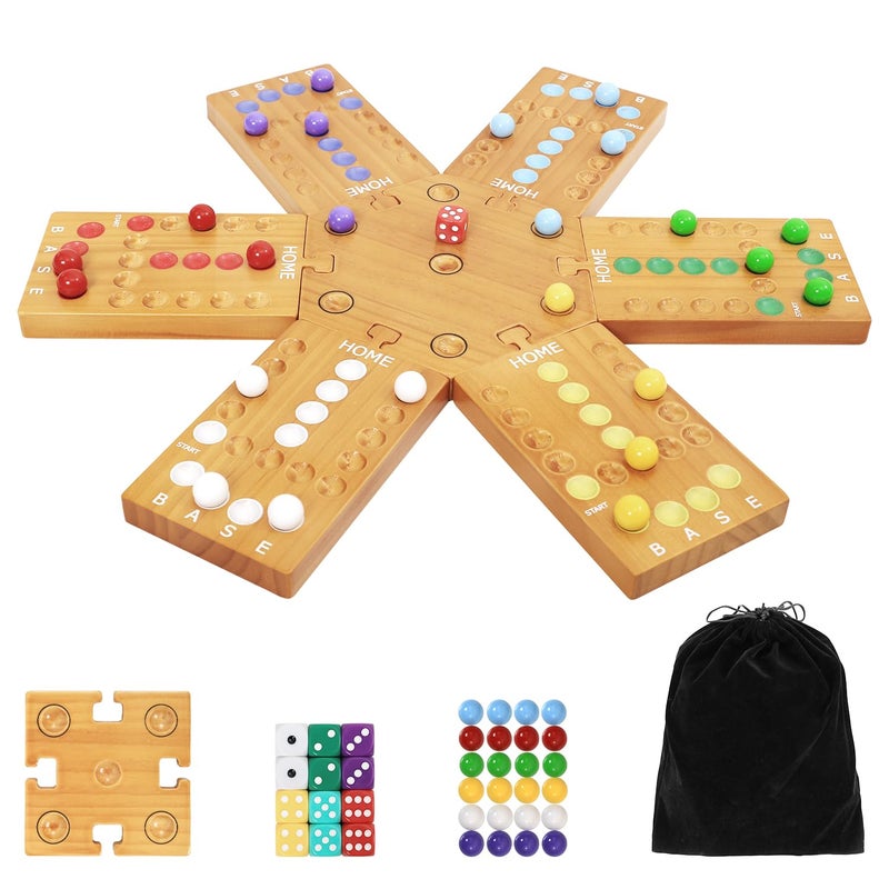 plusvivo Marble Board Game Wooden Board Game for 4 and 6 Players Portable Original Marble Game with 24 Marbles 12 Dice for Family Friends Party Game Night - Image 3
