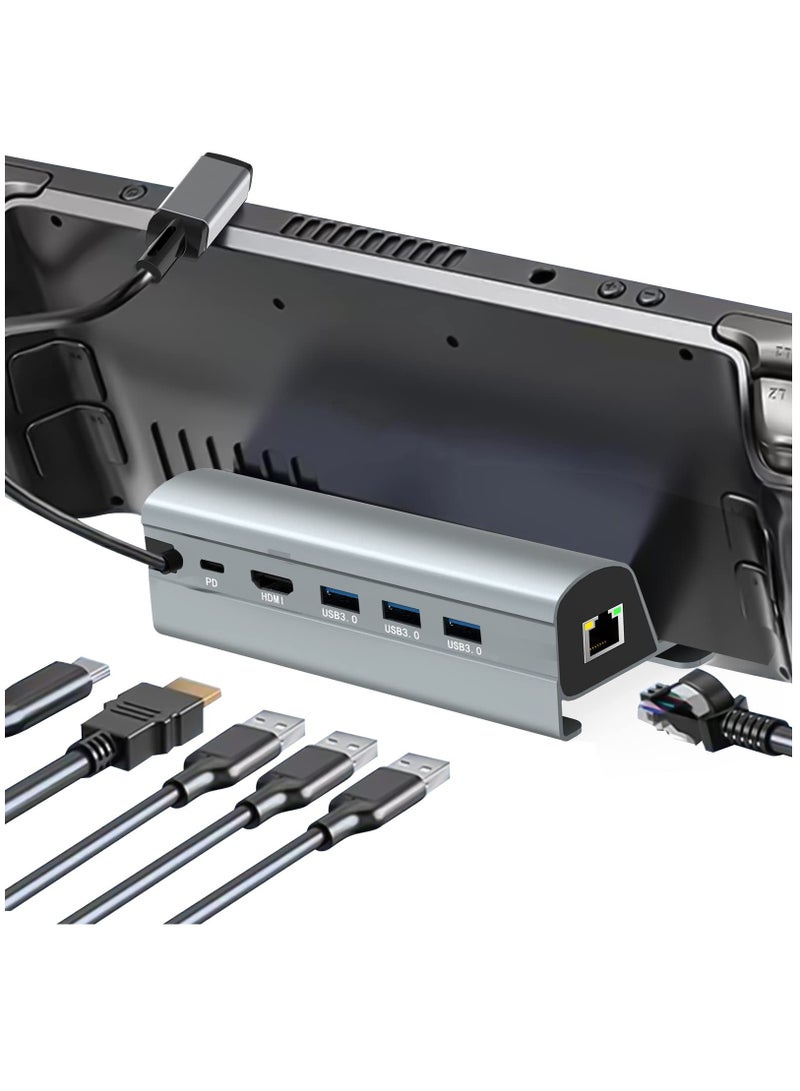 Captaintech 6-in-1 Steam Deck Docking Station with HDMI 2.0 for 4K@60Hz, Gigabit Ethernet, 3 USB 3.0 Ports, and USB-C PD Port - Premium Aluminum Alloy Accessory for Steam Deck.  - Image 1