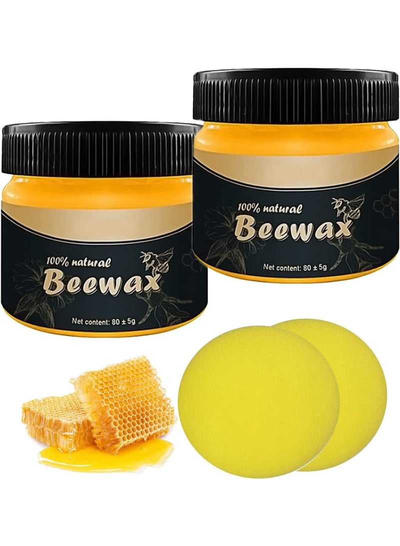 Cobest Beeswax Furniture Polish, 2 Pcs Wood Seasoning Beeswax with 2 Pcs Sponges for Furniture Wood Wax, All-Purpose Wood Floor Protector, Protect Dining Table, Floor Doors, Chairs Cabinets - Image 1