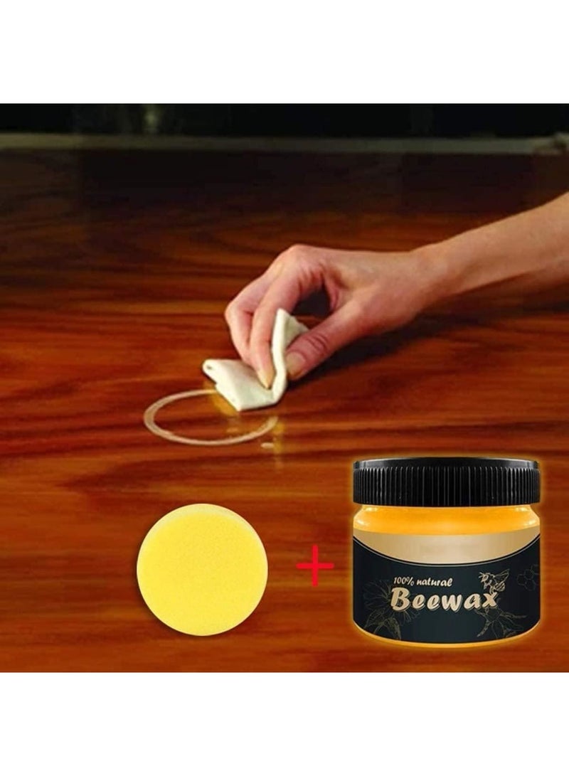 Cobest Beeswax Furniture Polish, 2 Pcs Wood Seasoning Beeswax with 2 Pcs Sponges for Furniture Wood Wax, All-Purpose Wood Floor Protector, Protect Dining Table, Floor Doors, Chairs Cabinets - Image 2