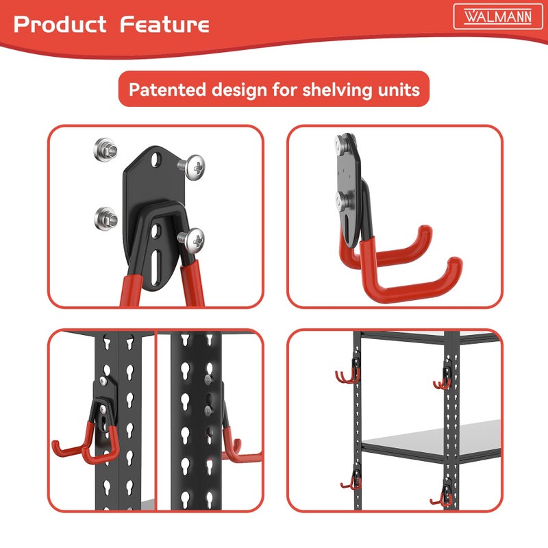 Walmann 12Pcs Garage Storage Hooks  Wall Mount Utility Hooks For Tools  Ladders  Cords  Folding Chairs  Shovels And Rakes  Shelving Hooks For Keyhole Shelving Units - Image 4