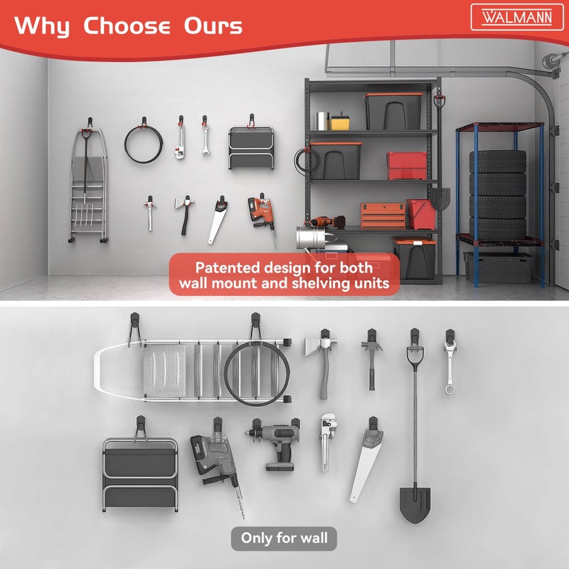 Walmann 12Pcs Garage Storage Hooks  Wall Mount Utility Hooks For Tools  Ladders  Cords  Folding Chairs  Shovels And Rakes  Shelving Hooks For Keyhole Shelving Units - Image 2