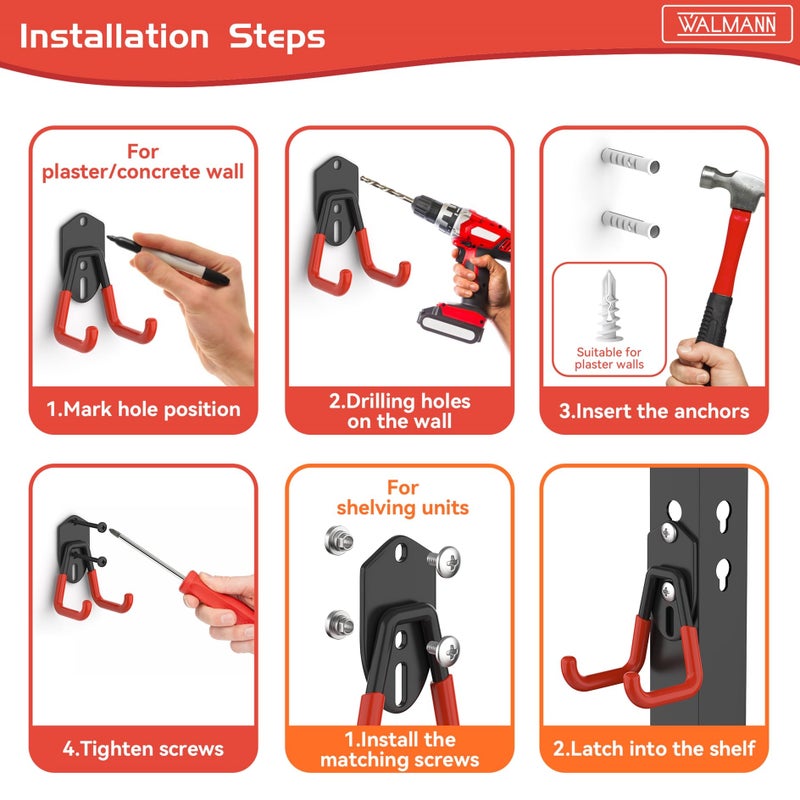 Walmann 12Pcs Garage Storage Hooks  Wall Mount Utility Hooks For Tools  Ladders  Cords  Folding Chairs  Shovels And Rakes  Shelving Hooks For Keyhole Shelving Units - Image 5