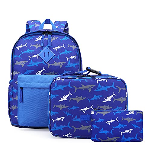 NICE CHOICE Preschool Backpack Kindergarten Elementary School Toddler Backpacks With Lunch Bag Pencil Case Set((Blue Shark Set) - Image 1