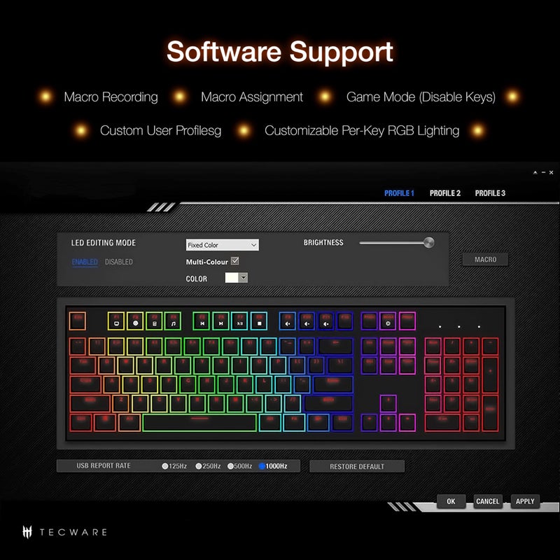 TECWARE Phantom+ Elite 87 Key RGB Mechanical Gaming Keyboard, LED Backlit, Universal Hot-Swap, Wired and Wireless, 3 Mode Connectivity, Thocky Sounding, White Elite Wraith Brown - Image 5