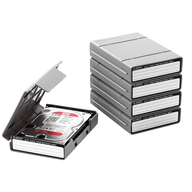 ORICO 3.5 Inch Hard Drive Case Protective Box with Anti-Static,Shockproof and Dustproof Function, Storage Case for HDD External Hard Drive Case,Gray,5 Pack-PHP35 - Image 1