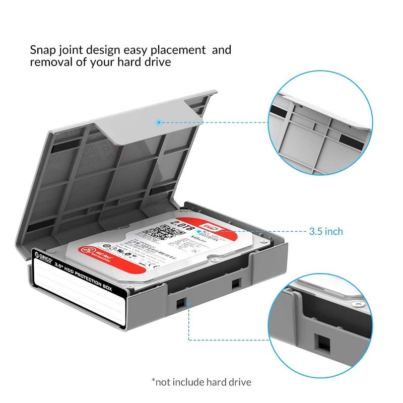 ORICO 3.5 Inch Hard Drive Case Protective Box with Anti-Static,Shockproof and Dustproof Function, Storage Case for HDD External Hard Drive Case,Gray,5 Pack-PHP35 - Image 3