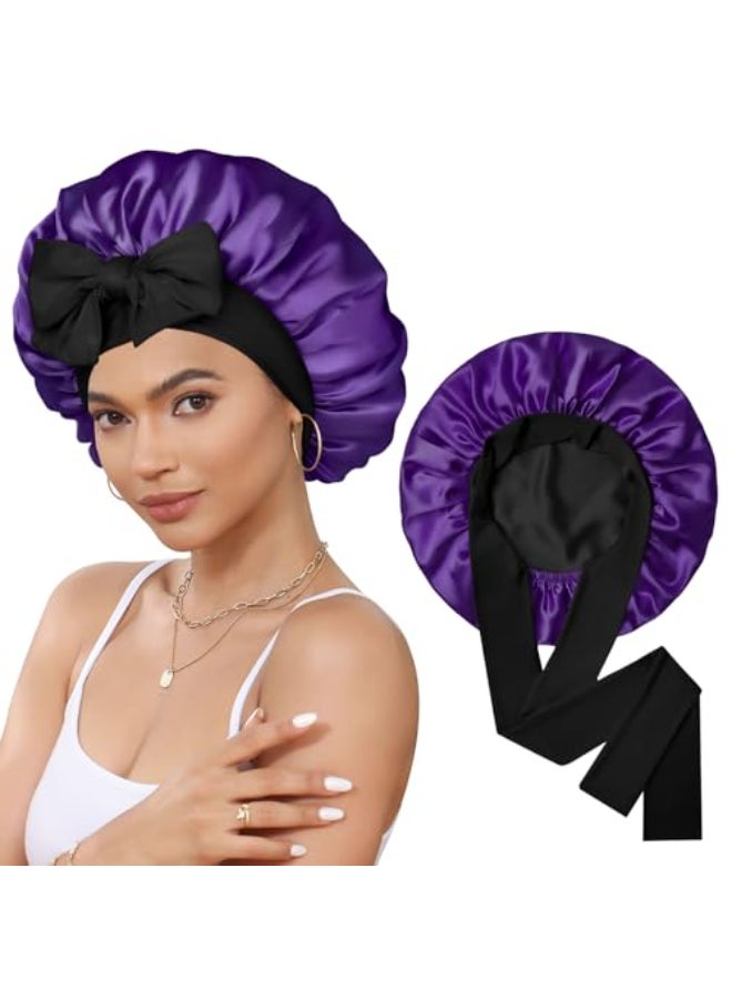 CHLINS Satin Bonnet Silk Bonnet for Sleeping Silk Sleep Cap Double Layer Hair Bonnet with Elastic Tie Band for Curly Hair Night Cap - Image 1