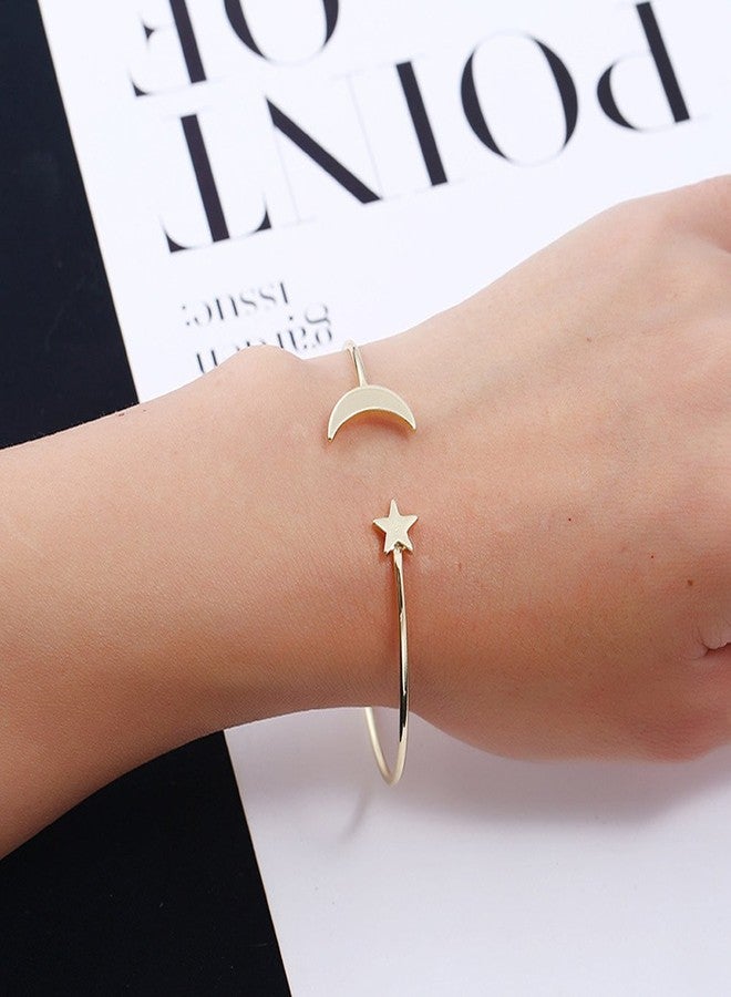 YINLI 2 Pack Simple Cuff Bracelet Bangle Stretch Bracelets for Women (Star and Moon) - Image 2